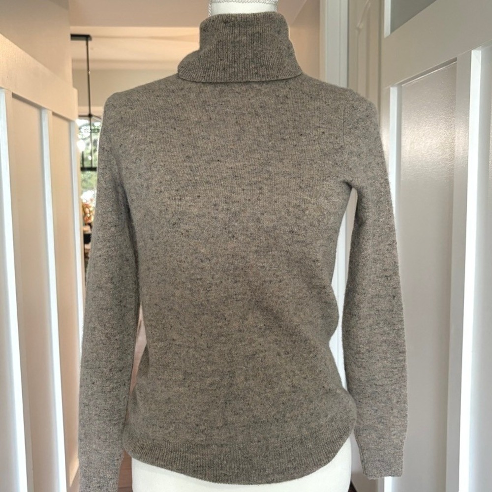 C by Bloomingdale's Cashmere Turtleneck Sweater Taupe Brown Fleck 100% 2-Ply S